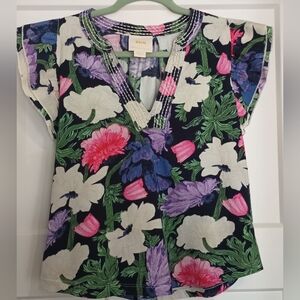 Maeve by Anthropologie Floral Print Flutter Sleeve V-Neck Blouse Sz M